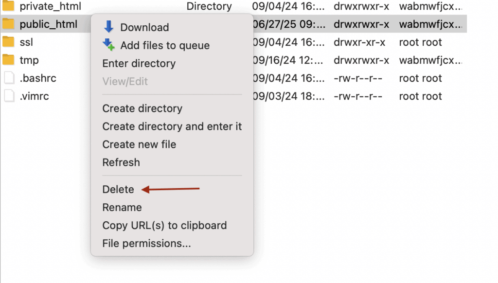 Delete contents of root folder
